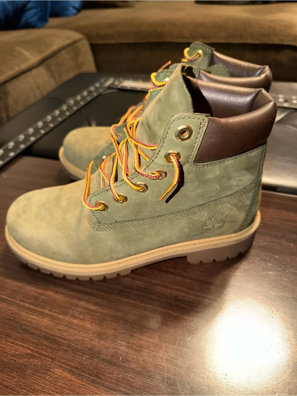 Timberland Kids Olive Green Lace-Up Waterproof Boots with Tan Sole